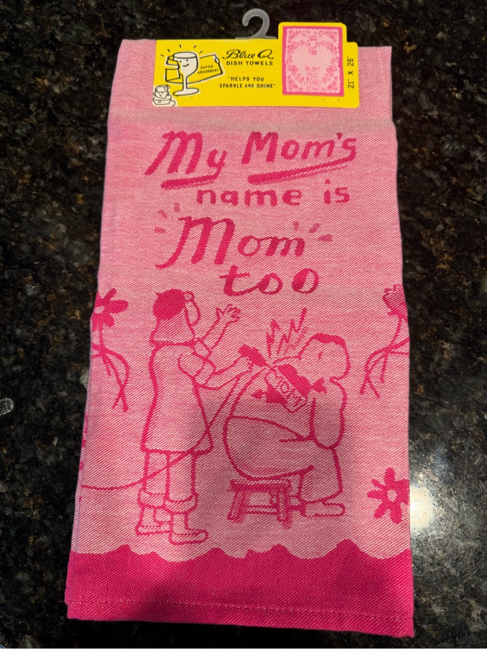 Pink Dish Towel with Playful Mom Fun Quote